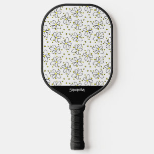 PIckleball Retro Daisy Flower Yellow Polka Dot  Paddle