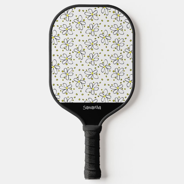 PIckleball Retro Daisy Flower Yellow Polka Dot  Pickleball Paddle (Front)