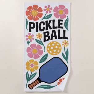 Pickleball Retro Floral Paddle Beach Towel