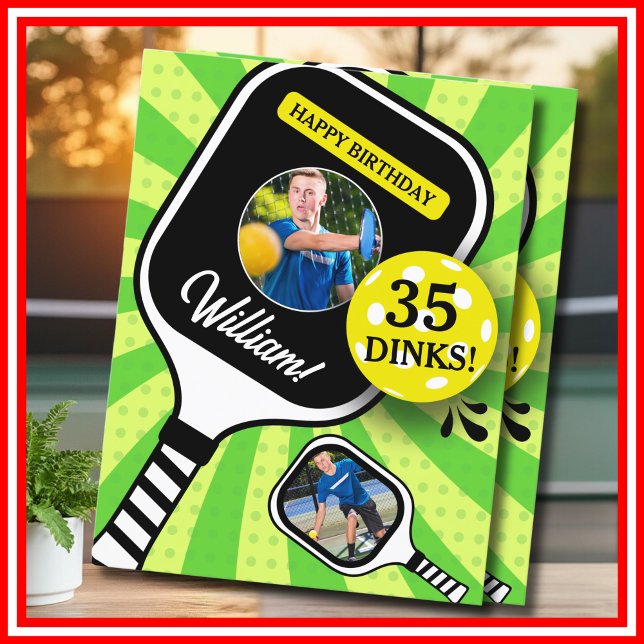 Pickleball RETRO Green Sports PHOTO Birthday Card (Pickleball Birthday Party Green Sports PHOTO Postcard)