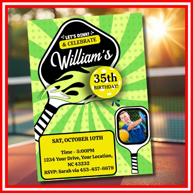 Pickleball RETRO Green Sports PHOTO Birthday Invitation (Pickleball RETRO Green Sports PHOTO Birthday Invitation)