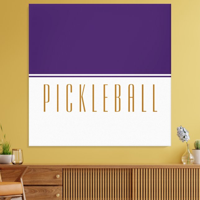 PICKLEBALL Royal Purple White Colour Block Text Canvas Print (Insitu(LivingRoom))
