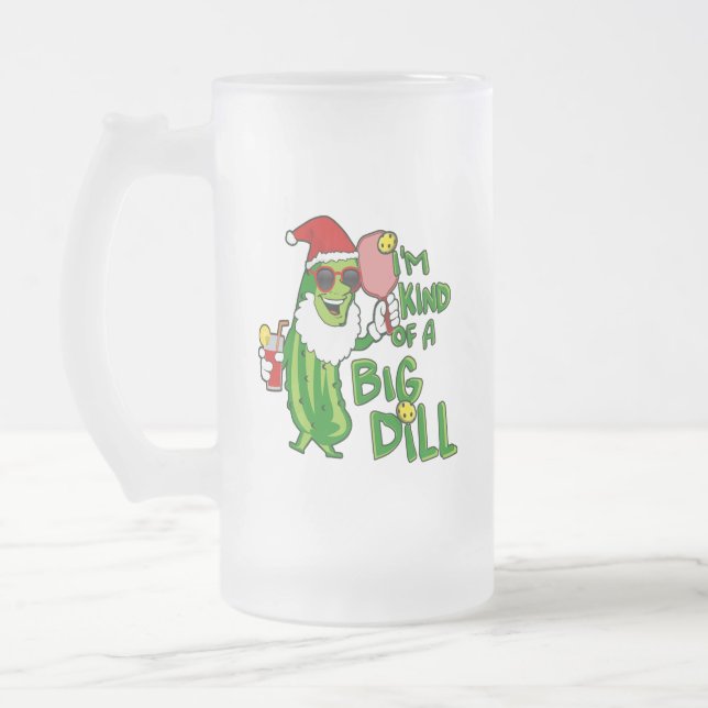 Pickleball Santa Big Dill Frosted Glass Beer Mug (Left)