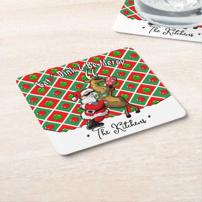 Pickleball Santa Christmas Cool and Classy Square Paper Coaster (Angled)