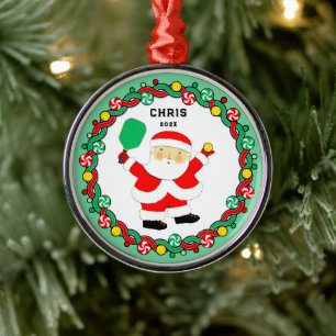 Pickleball Santa Claus Ceramic Ornament