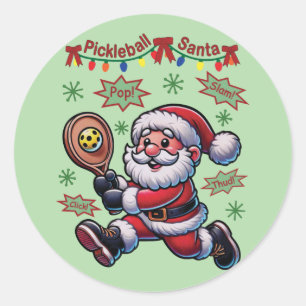 Pickleball Santa Claus Christmas Classic Round Sticker