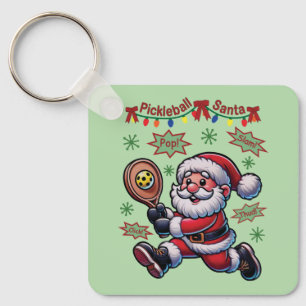 Pickleball Santa Claus Christmas Key Ring