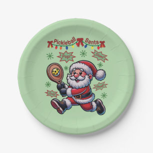 Pickleball Santa Claus Christmas Paper Plate