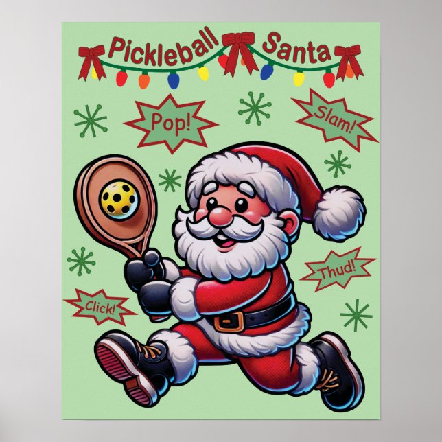 Pickleball Santa Claus Christmas Poster (Front)