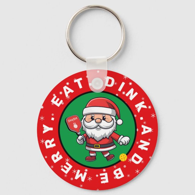 Pickleball  Santa custom text, red Key Ring (Front)