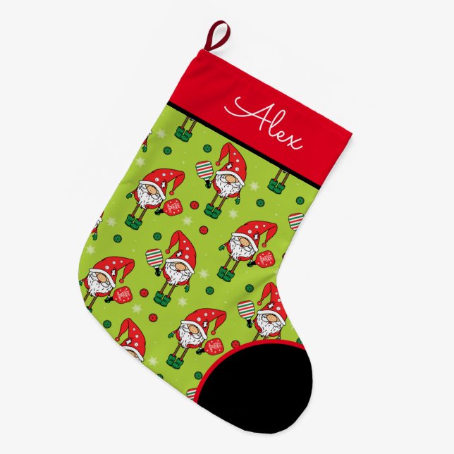 Pickleball🎅 Santa Large  Christmas Stocking (Front (Hanging))