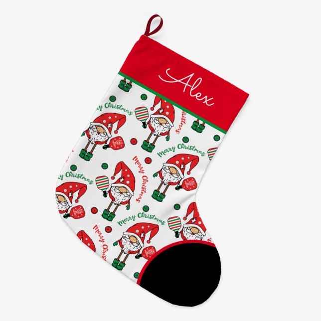 Pickleball🎅 Santa Large  Christmas Stocking (Front (Hanging))