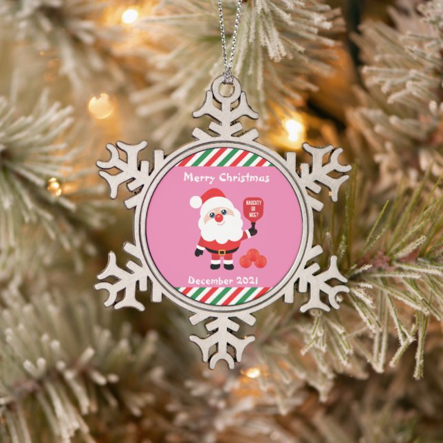 Pickleball🎅 Santa  Snowflake Pewter Christmas Orn Snowflake Pewter Christmas Ornament (Tree)