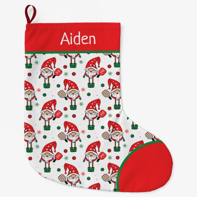 Pickleball Santas  Large Christmas Stocking (Front)