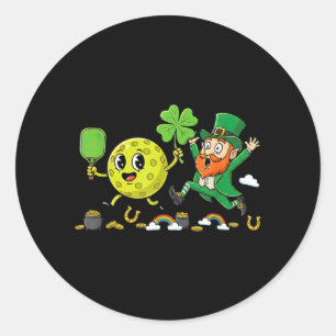 Pickleball Shamrock Clover St Patricks Day Womens Classic Round Sticker
