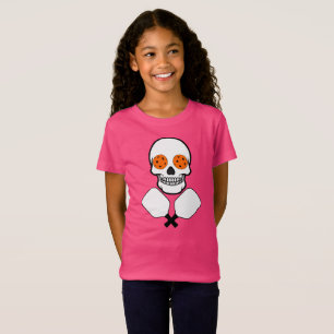 Pickleball Skull and Crossed Paddles, Orange Balls T-Shirt