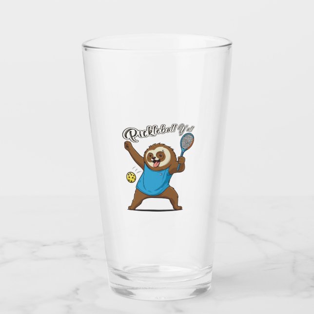 Pickleball Sloth T- Pickleball Y'all Glass (Front)