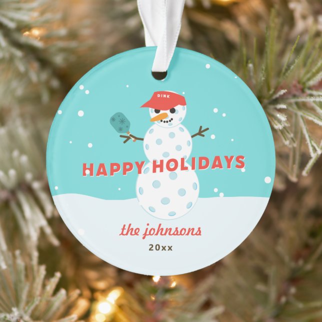 Pickleball Snowman Custom Holiday Acrylic Ornament (Tree)