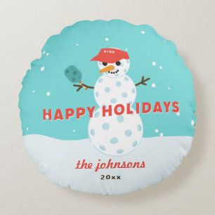 Pickleball Snowman Custom Holiday Funny Round Cushion