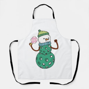 Pickleball Snowman Funny Christmas Xmas Apron