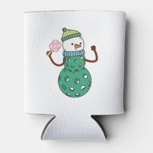 Pickleball Snowman Funny Christmas Xmas Can Cooler