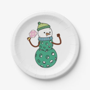 Pickleball Snowman Funny Christmas Xmas Paper Plate