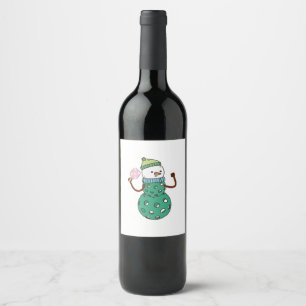Pickleball Snowman Funny Christmas Xmas Wine Label