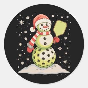 Pickleball Snowman Santa Hat Christmas Lights Xmas Classic Round Sticker