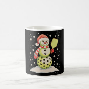 Pickleball Snowman Santa Hat Christmas Lights Xmas Coffee Mug