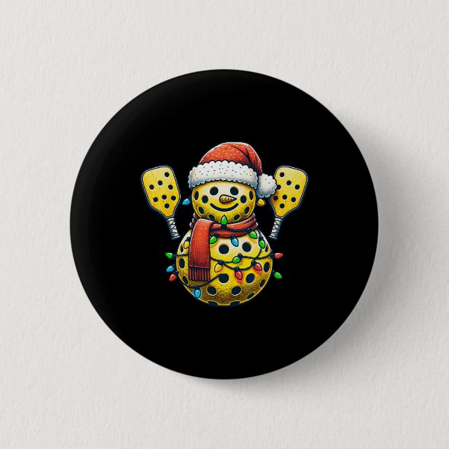 Pickleball Snowman Santa Hat Lights Christmas Pick 6 Cm Round Badge (Front)