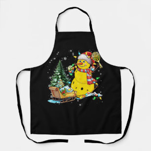 Pickleball Snowman Santa Hat Lights Christmas Pick Apron