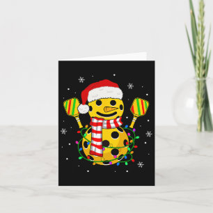 Pickleball Snowman Santa Hat Lights Christmas Pick Card
