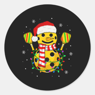 Pickleball Snowman Santa Hat Lights Christmas Pick Classic Round Sticker