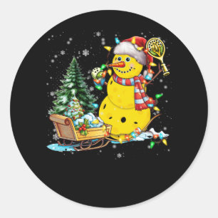 Pickleball Snowman Santa Hat Lights Christmas Pick Classic Round Sticker