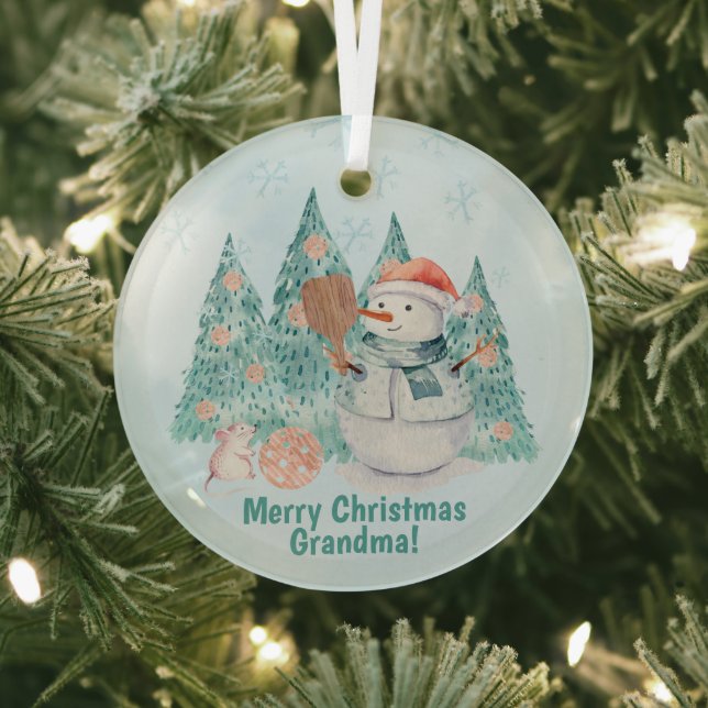 Pickleball Snowmen, minty Christmas Glass Tree Decoration (Insitu)