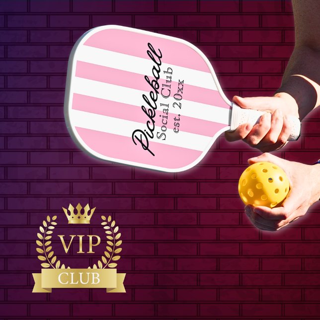 Pickleball Social Club Pink Stripes Retro Pickleball Paddle (Creator Uploaded)