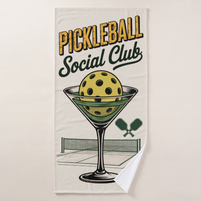 Pickleball Social Club Retro Paddle Court  Bath Towel (Bath Towel)