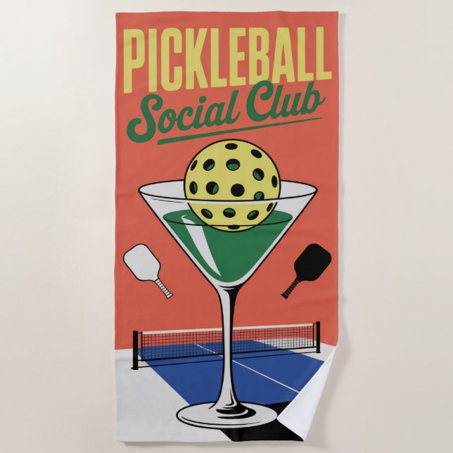 Pickleball Social Club Retro Paddle Court  Beach Towel (Front)