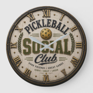 Pickleball Social Club Rustic Player Gift  Large Clock