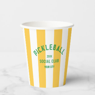 Pickleball Social Club Yellow Cabana Stripe Party Paper Cups