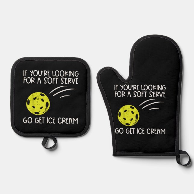 Pickleball Soft Serve Get Ice Cream Pickle Ball Me Oven Mitt & Pot Holder Set (Front)