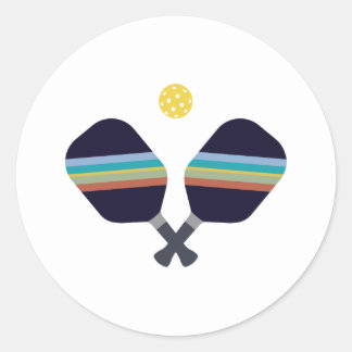 Pickleball Sport Paddle Striped Blue Classic Round Sticker