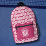 Pickleball Sports Funny Quote Name Initial Pink Printed Backpack<br><div class="desc">Cute girls backpack design features two lines of customisable text for "Pickleball Princess" or a custom saying of choice and name or custom text in a timeless modern font arched over & under an image of a pickleball in light pink. The background on the front and sides is coordinating colourful...</div>