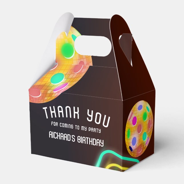 Pickleball Sports Neon Theme Disco ball Party Favour Box (Front Side)