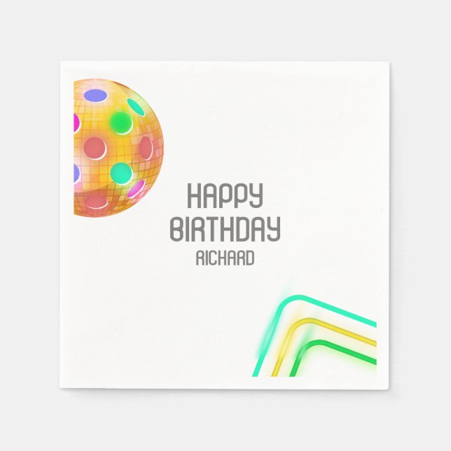 Pickleball Sports Neon Theme Disco ball Party Napkin (Front)