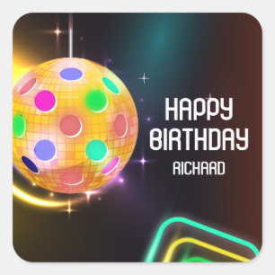 Pickleball Sports Neon Theme Disco ball Party Square Sticker