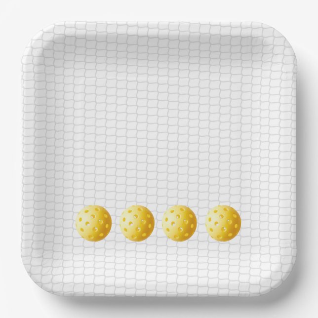 PICKLEBALL Sports Net Yellow Balls Fun Game Paper Plate (Front)