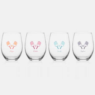 Pickleball Sports Pun Custom Name Bachelorette Fun Stemless Wine Glass