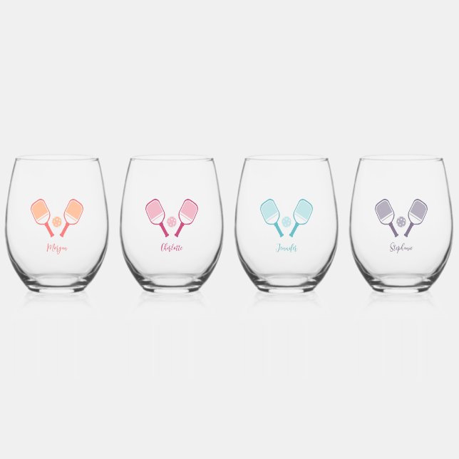 Pickleball Sports Pun Custom Name Bachelorette Fun Stemless Wine Glass (Front)