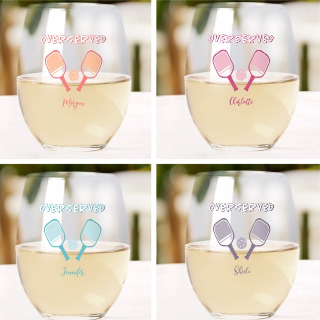 Pickleball Sports Pun Custom Name Bachelorette Fun Stemless Wine Glass (Creator Uploaded)